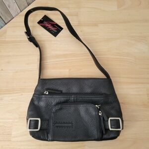 Stone Mountain Black Pebbled Leather Hobo Y2K Retro Shoulder Bag Zippers Pockets